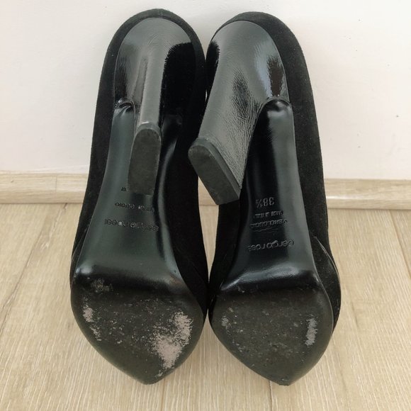 SERGIO ROSSI Black Suede Patent Leather Pumps 38.5 - Picture 9 of 12